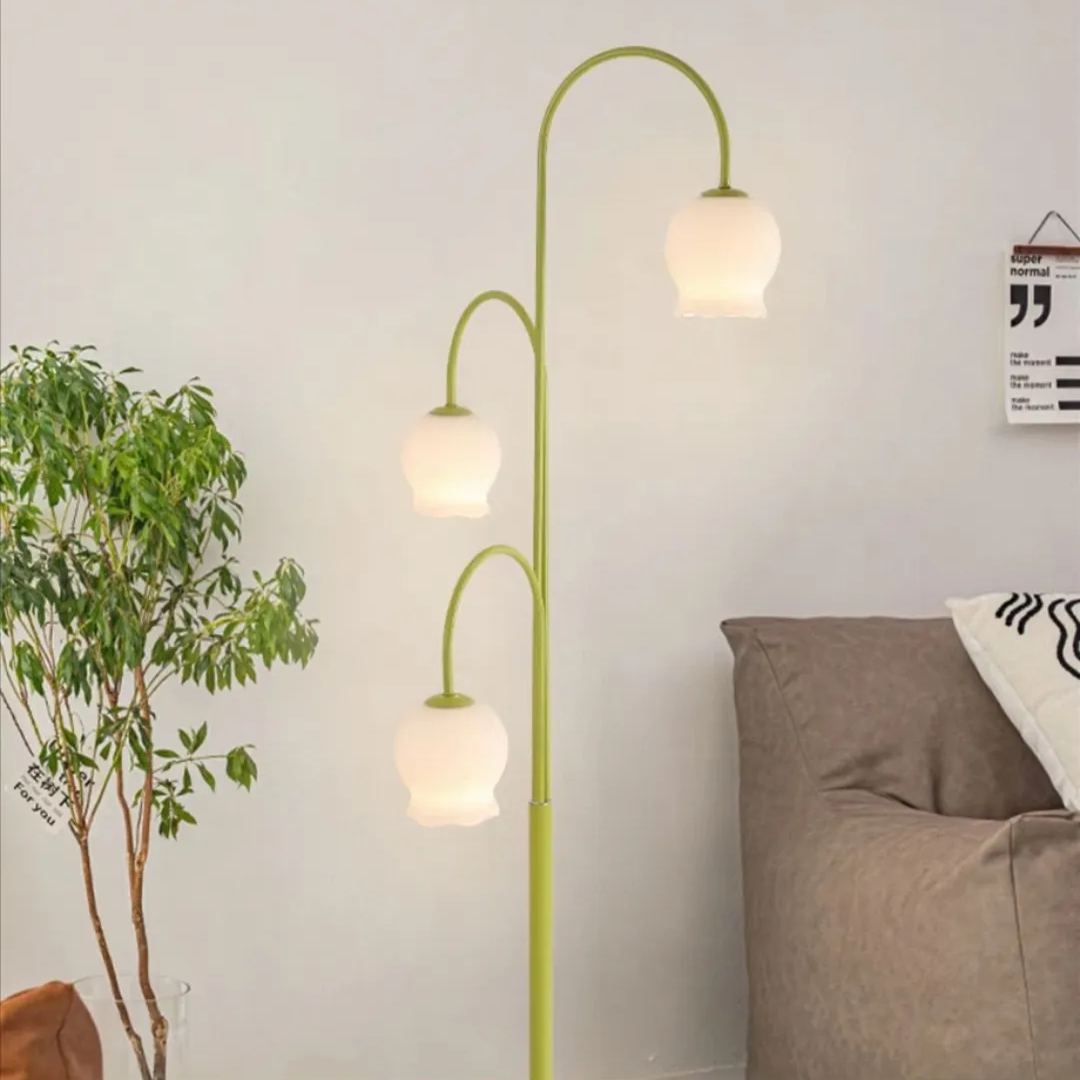Lily Green Shade Flower Floor Lamp, Metal/Glass, Living Room/Bedroom - Neutral Decor