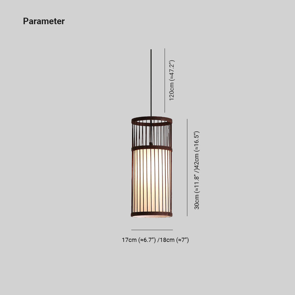 Ritta Weave Cylinder Pendant Light, Coffee/Wood, Metal/Bamboo - Neutral Decor