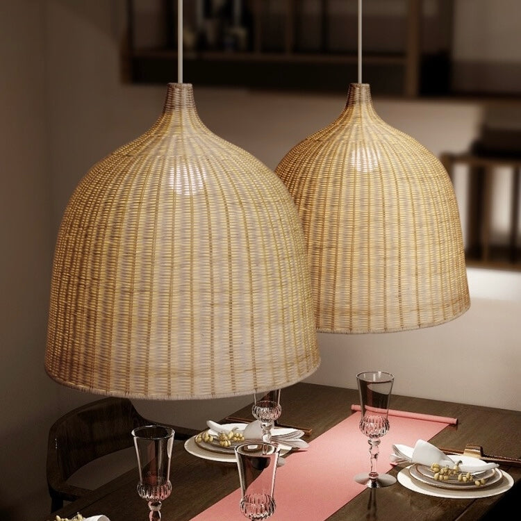 Muto Modern Rattan Pendant Light Over Dining Table/Bedroom - Neutral Decor