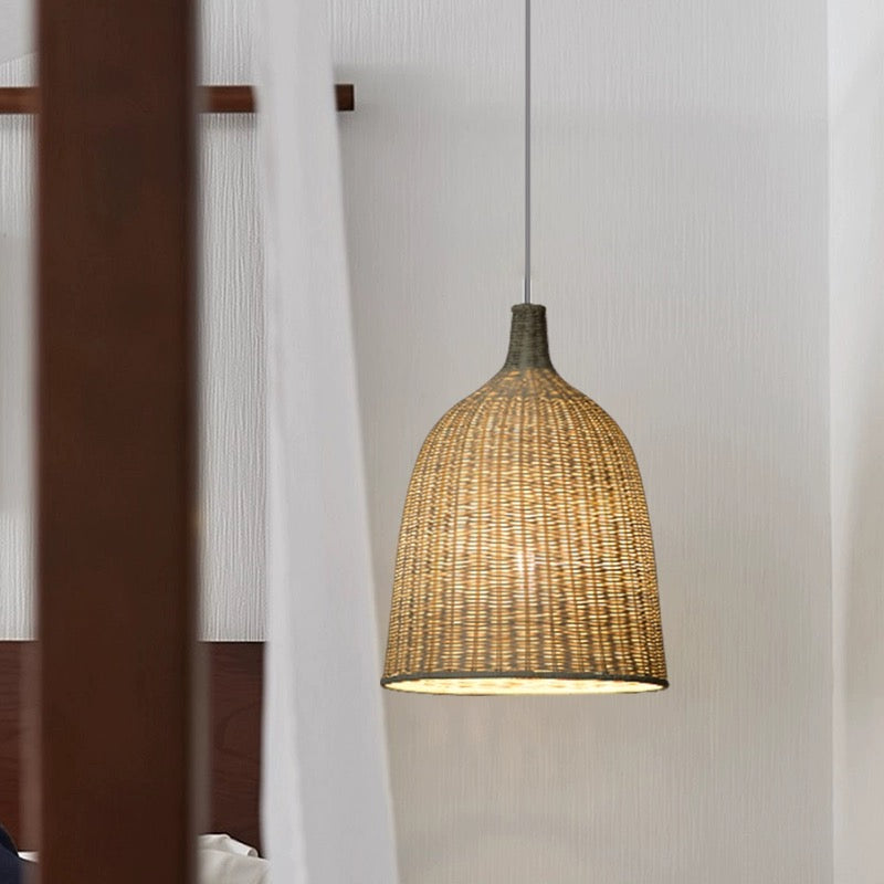 Muto Modern Rattan Pendant Light Over Dining Table/Bedroom - Neutral Decor