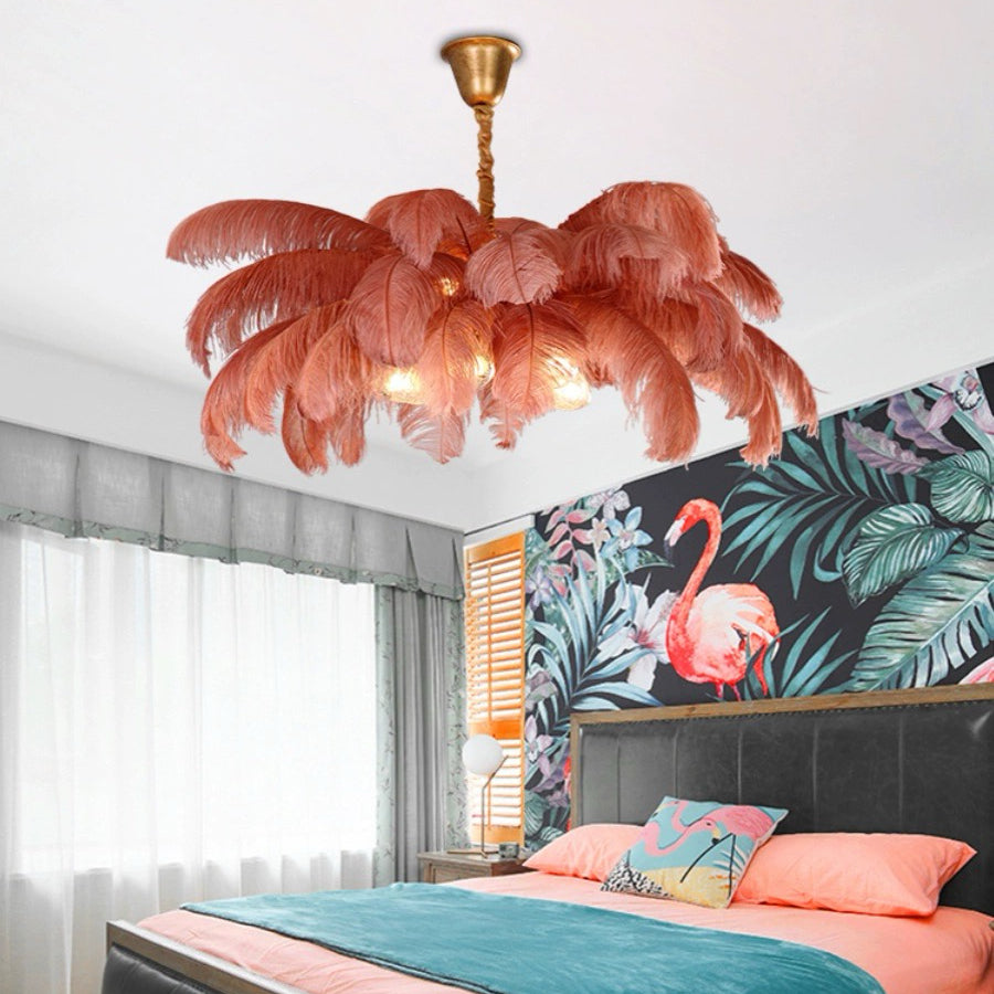 O'Moore Nordic Luxury Pendant Light, Brass/Feather - Neutral Decor