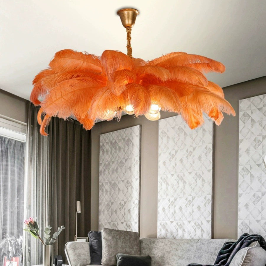 O'Moore Nordic Luxury Pendant Light, Brass/Feather - Neutral Decor