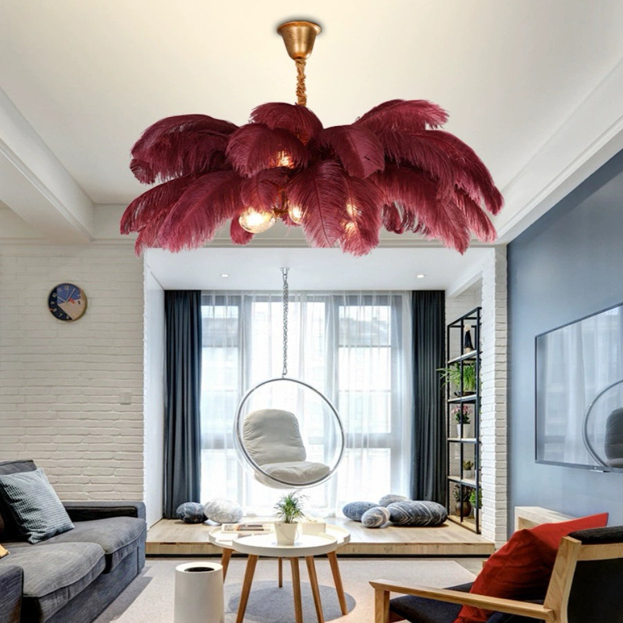 O'Moore Nordic Luxury Pendant Light, Brass/Feather - Neutral Decor