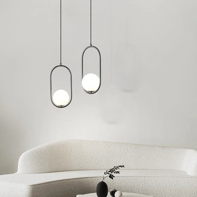 Valentina Minimalist Oval Golden & Black Frame Globe Pendant Light - Neutral Decor