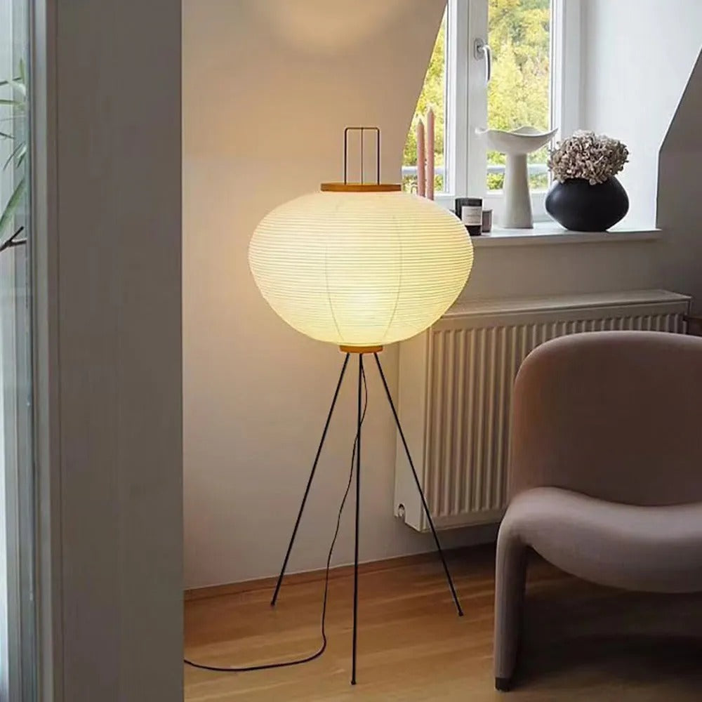Renée Minimalist Tripod Lantern Paper Floor Lamp, White - Neutral Decor
