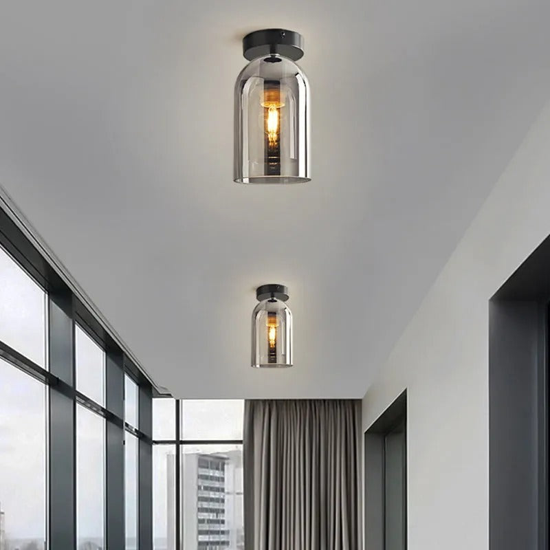 Valentina Modern Cylinder Semi-Flush Mount Clear Glass Ceiling Light, Cognac/Grey - Neutral Decor