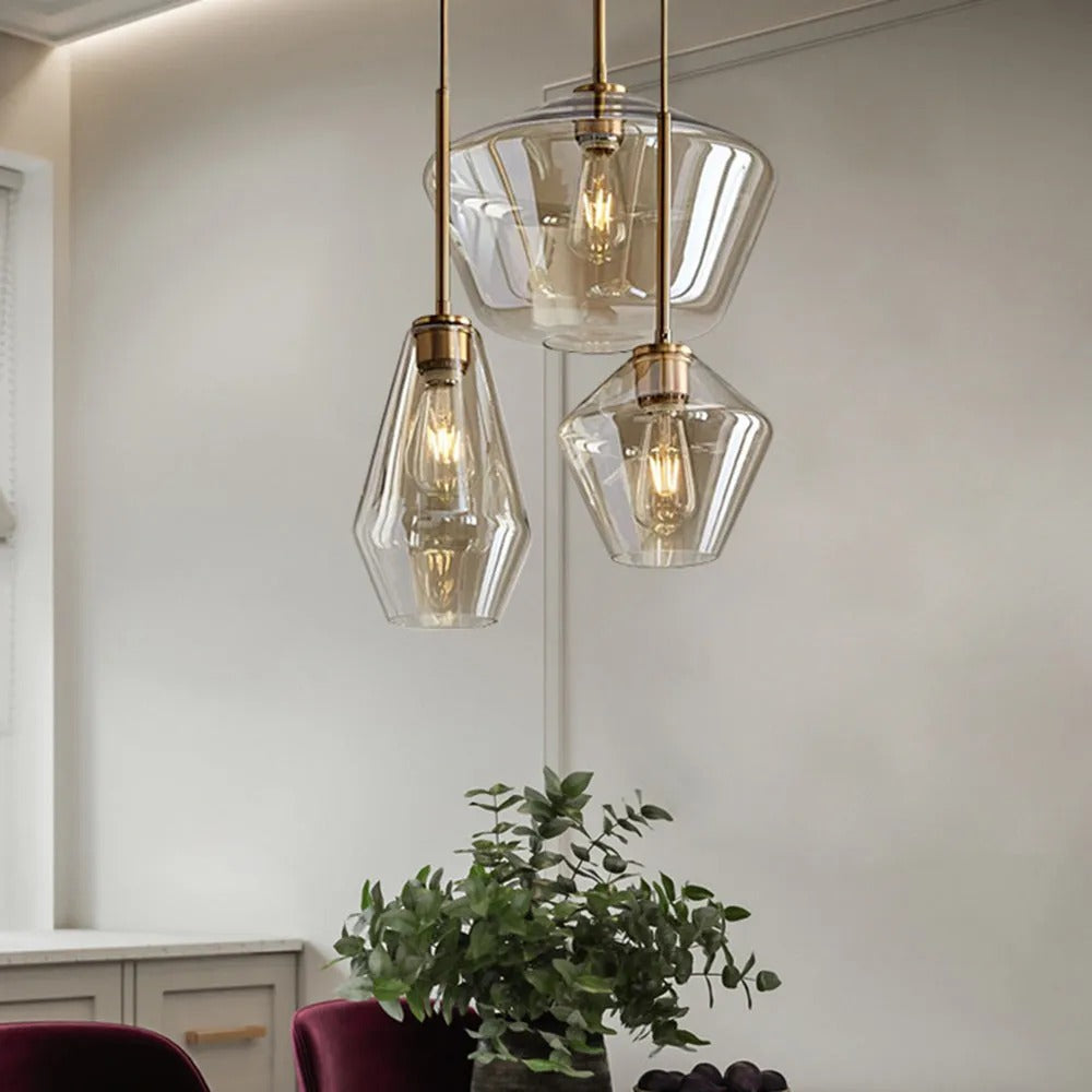 June Pendant Light Glass, Clear/Amber Diamond shape-Neutral Decor