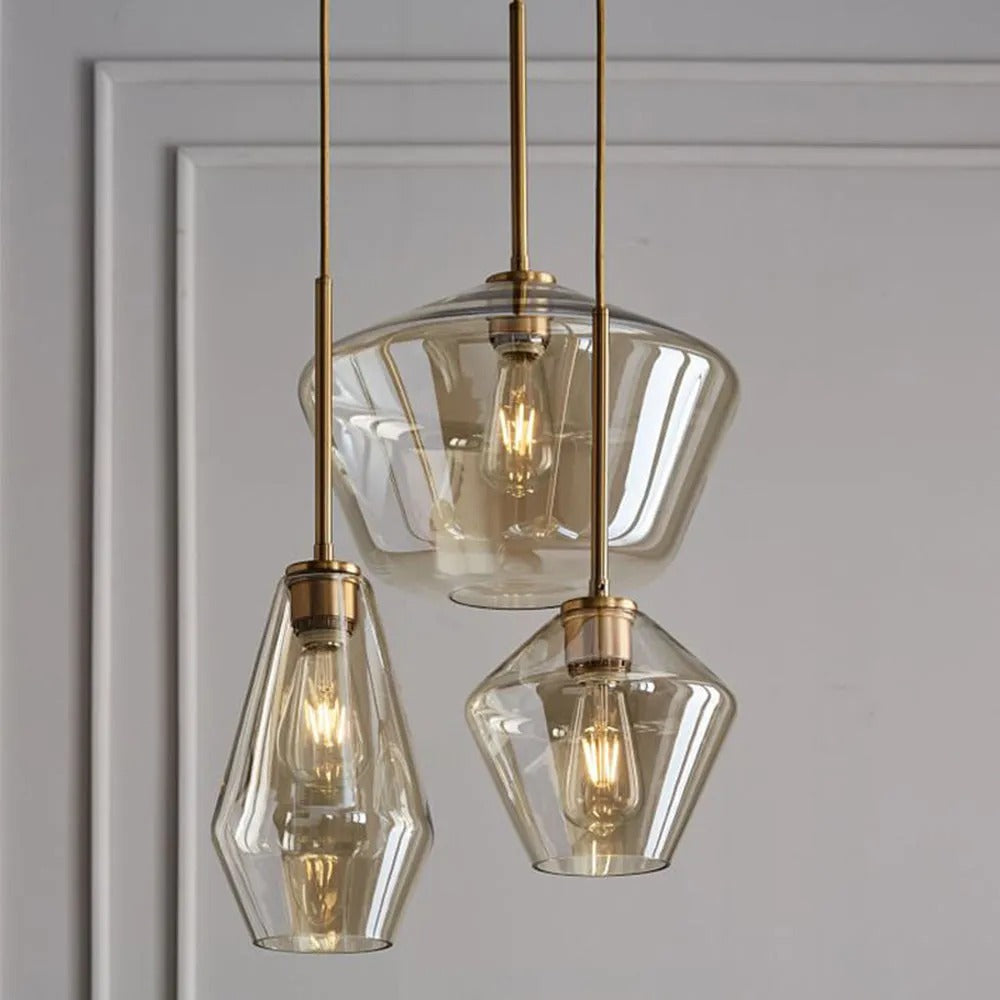 June Pendant Light Glass, Clear/Amber Diamond shape-Neutral Decor