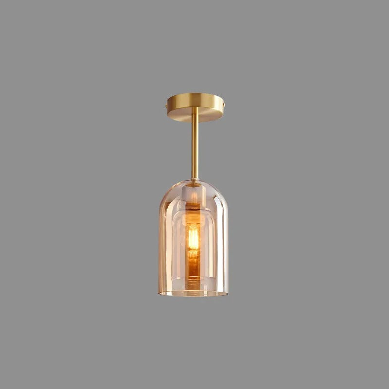 Valentina Modern Cylinder Semi-Flush Mount Clear Glass Ceiling Light, Cognac/Grey - Neutral Decor