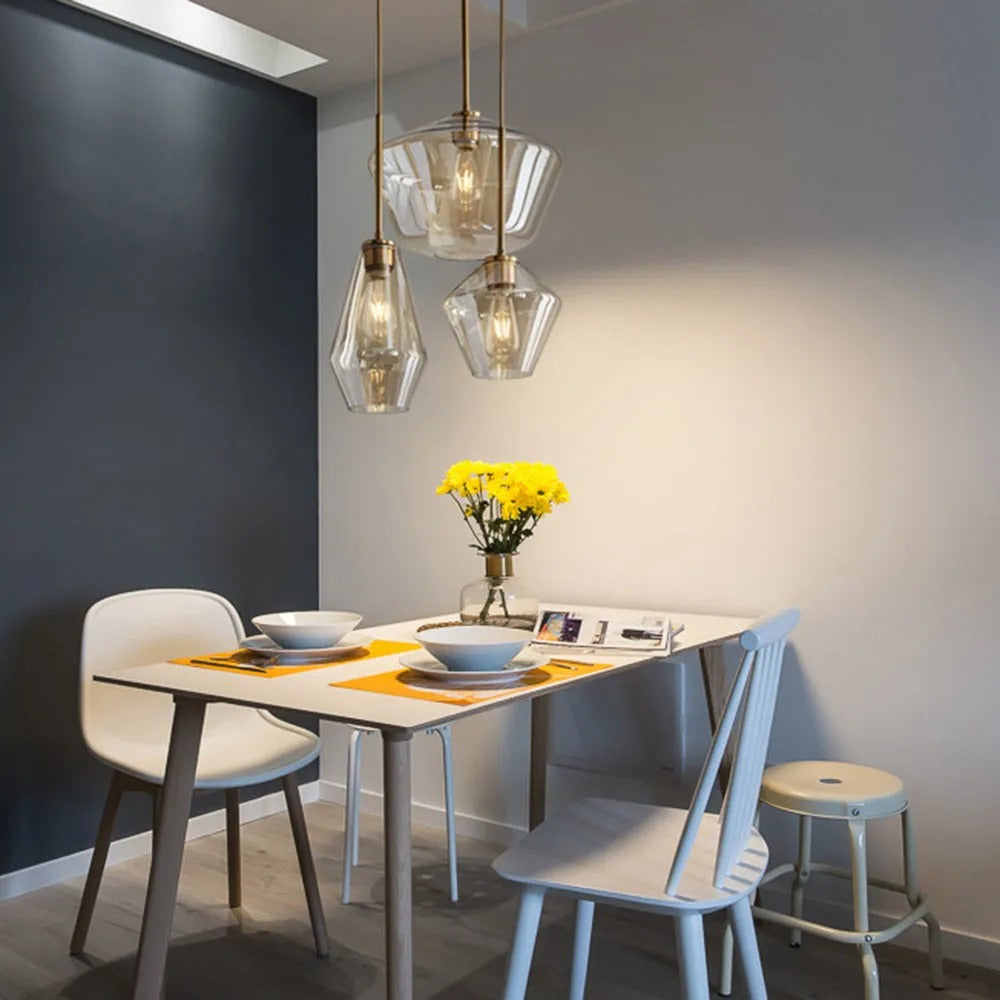 June Pendant Light Glass, Clear/Amber Diamond shape-Neutral Decor