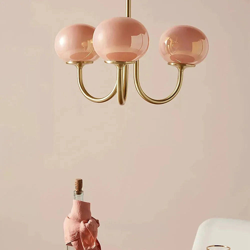 Valentina Retro Art Deco Globe Chandelier, White/Pink/Beige - Neutral Decor