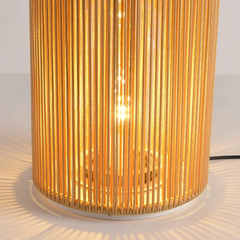 Ray Retro Metal/Rattan Floor Lamp, Hardwired/Solar/LED, Outdoor - Neutral Decor