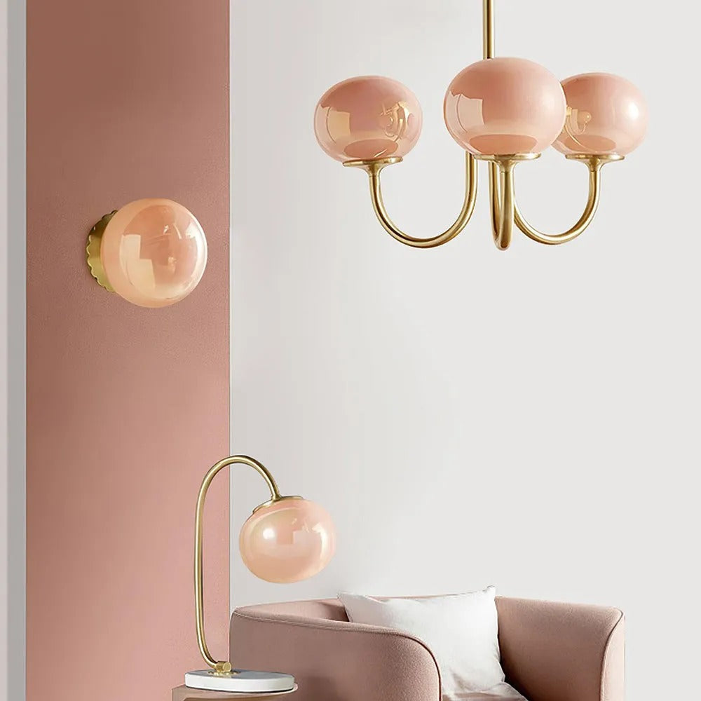 Valentina Retro Art Deco Globe Chandelier, White/Pink/Beige - Neutral Decor