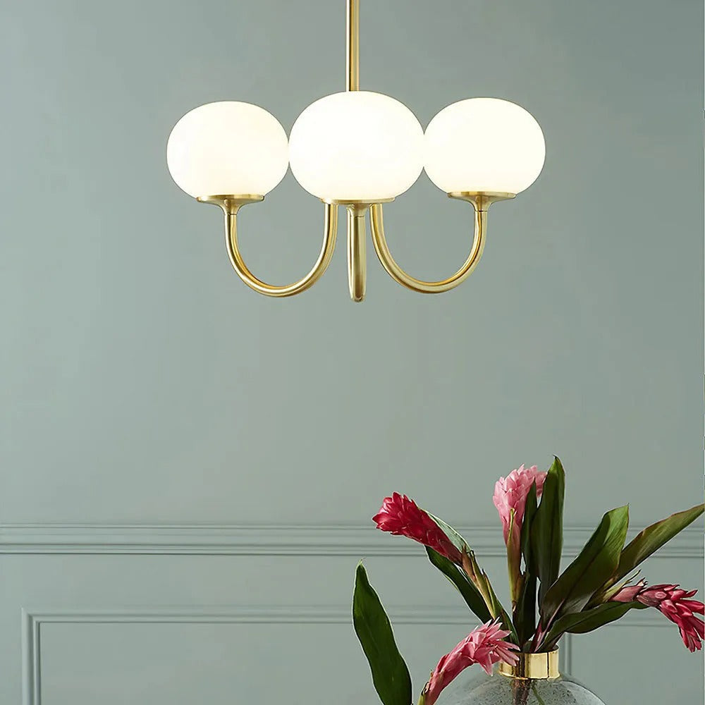 Valentina Retro Art Deco Globe Chandelier, White/Pink/Beige - Neutral Decor