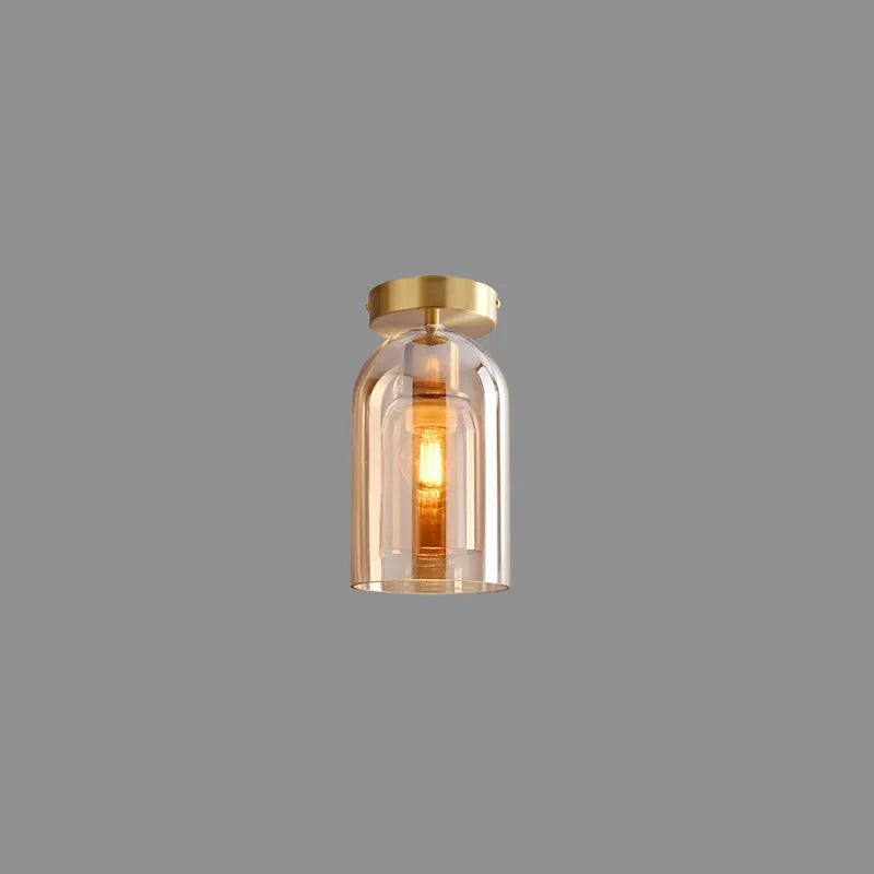 Valentina Modern Cylinder Semi-Flush Mount Clear Glass Ceiling Light, Cognac/Grey - Neutral Decor