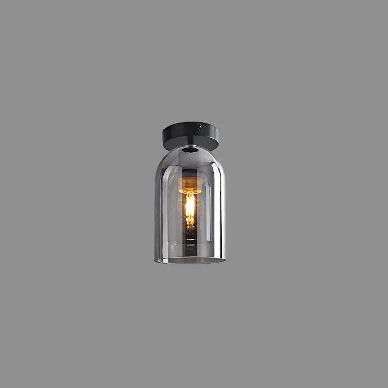 Valentina Modern Cylinder Semi-Flush Mount Clear Glass Ceiling Light, Cognac/Grey - Neutral Decor