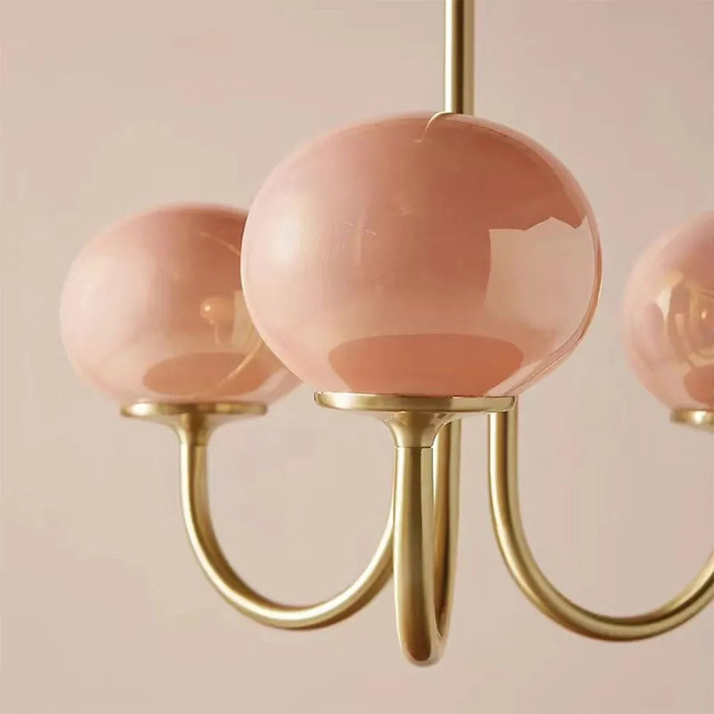 Valentina Retro Art Deco Globe Chandelier, White/Pink/Beige - Neutral Decor
