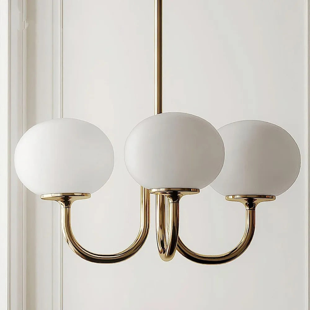 Valentina Retro Art Deco Globe Chandelier, White/Pink/Beige - Neutral Decor