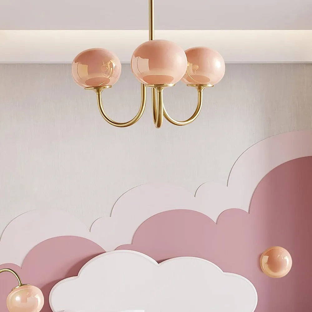 Valentina Retro Art Deco Globe Chandelier, White/Pink/Beige - Neutral Decor