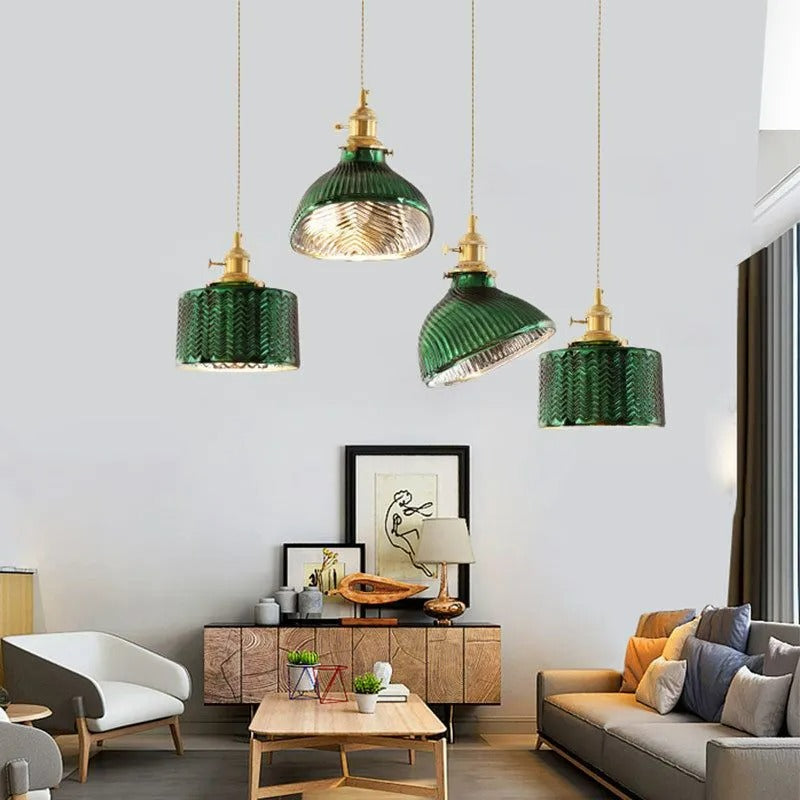 Valentina Retro LED Pendant Light Metal Green Glass Dining Room - Neutral Decor