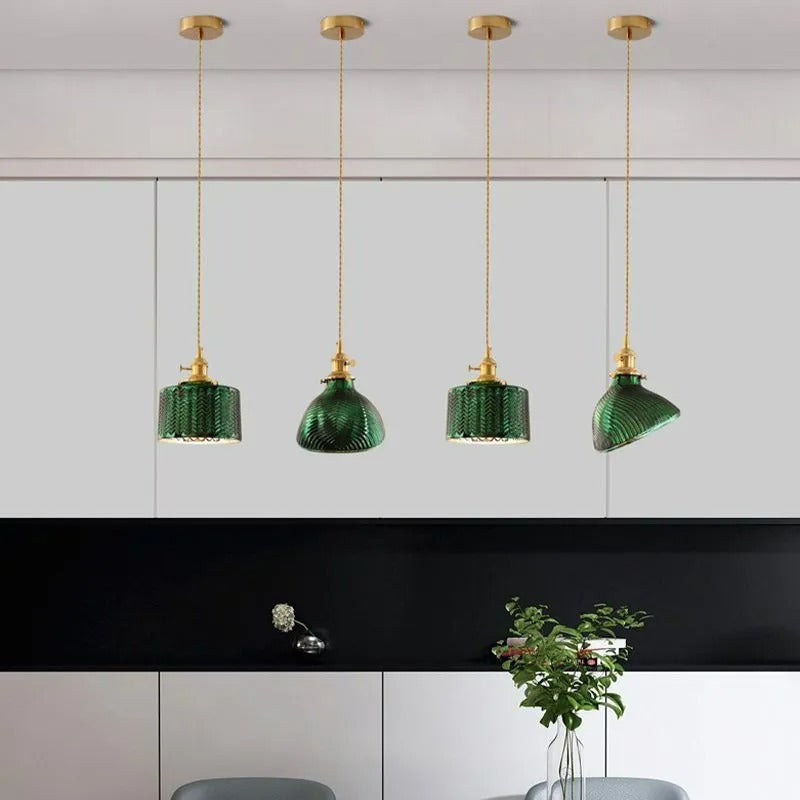 Valentina Retro LED Pendant Light Metal Green Glass Dining Room - Neutral Decor