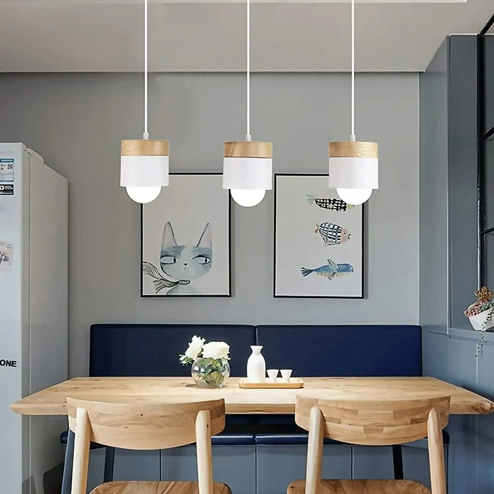 Valentina Modern Can Shape Metal/Wood Pendant Light - Neutral Decor