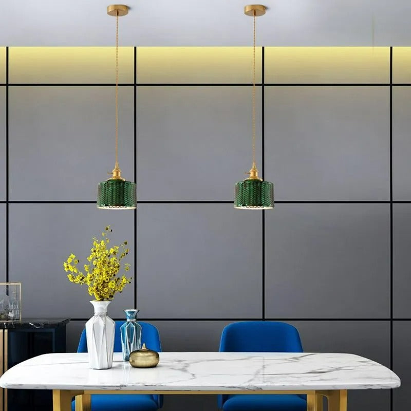 Valentina Retro LED Pendant Light Metal Green Glass Dining Room - Neutral Decor