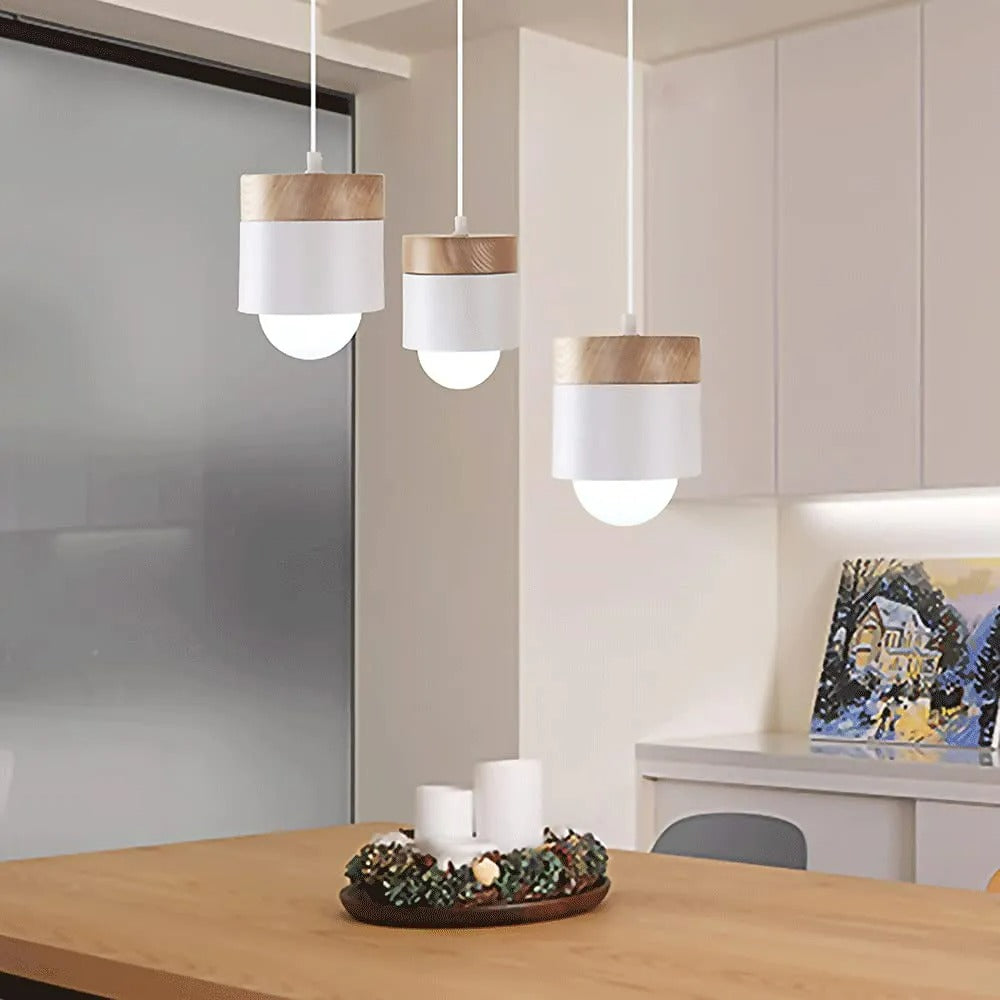 Valentina Modern Can Shape Metal/Wood Pendant Light - Neutral Decor