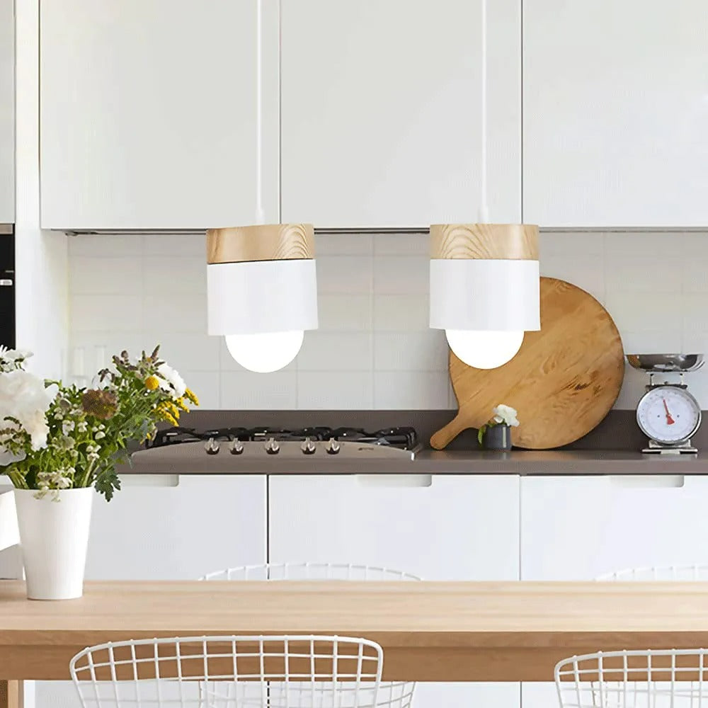 Valentina Modern Can Shape Metal/Wood Pendant Light - Neutral Decor