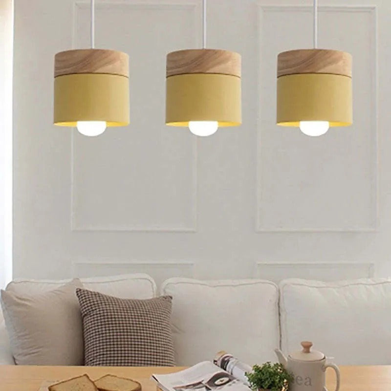Valentina Modern Can Shape Metal/Wood Pendant Light - Neutral Decor