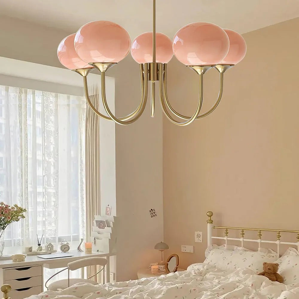 Valentina Retro Art Deco Globe Chandelier, White/Pink/Beige - Neutral Decor