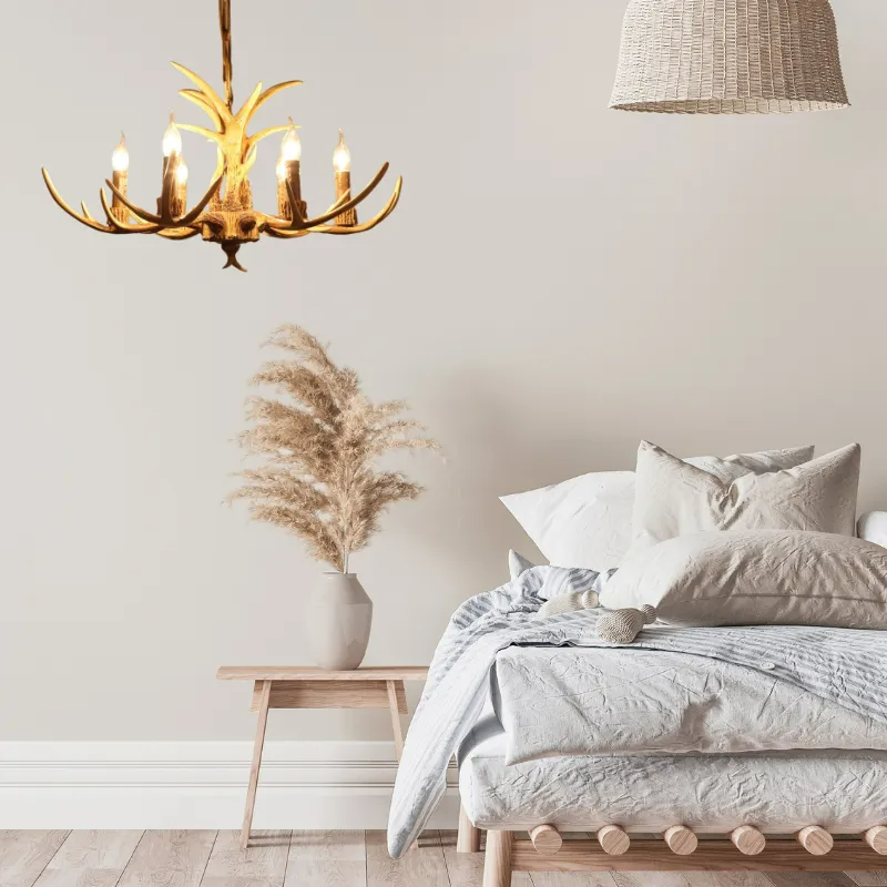 Epoch Retro Deer Horn Resin Chandelier Living Room-Neutral Decor