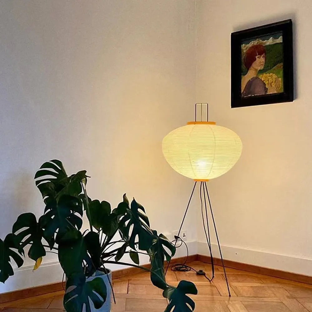 Renée Minimalist Tripod Lantern Paper Floor Lamp, White - Neutral Decor