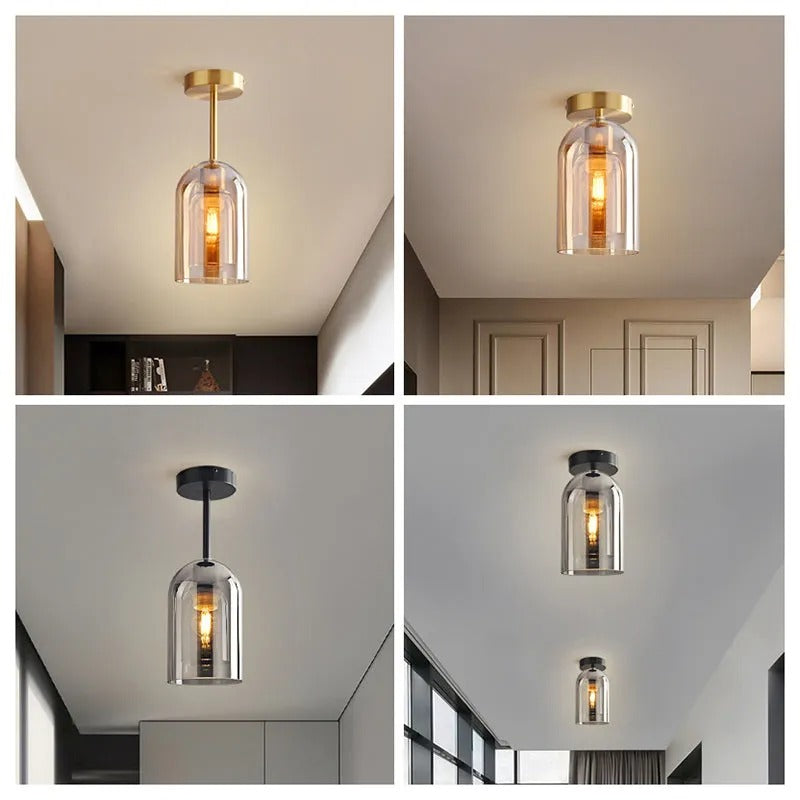 Valentina Modern Cylinder Semi-Flush Mount Clear Glass Ceiling Light, Cognac/Grey - Neutral Decor