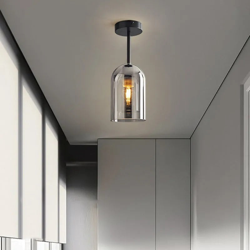 Valentina Modern Cylinder Semi-Flush Mount Clear Glass Ceiling Light, Cognac/Grey - Neutral Decor
