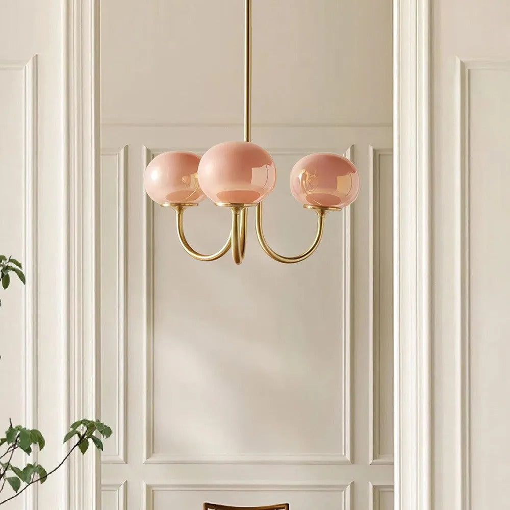Valentina Retro Art Deco Globe Chandelier, White/Pink/Beige - Neutral Decor