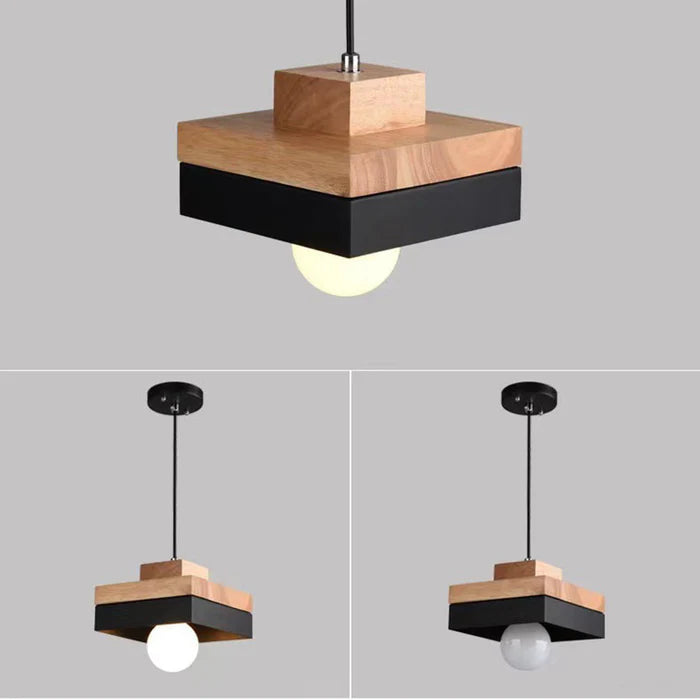 Aria Minimalist Black & White Wood Geometric Pendant Light - Neutral Decor