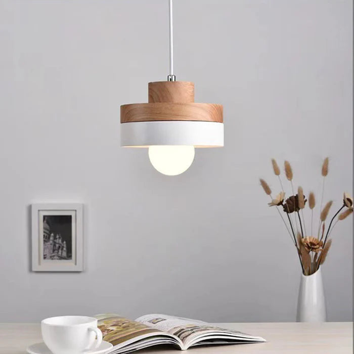Aria Minimalist Black & White Wood Geometric Pendant Light - Neutral Decor
