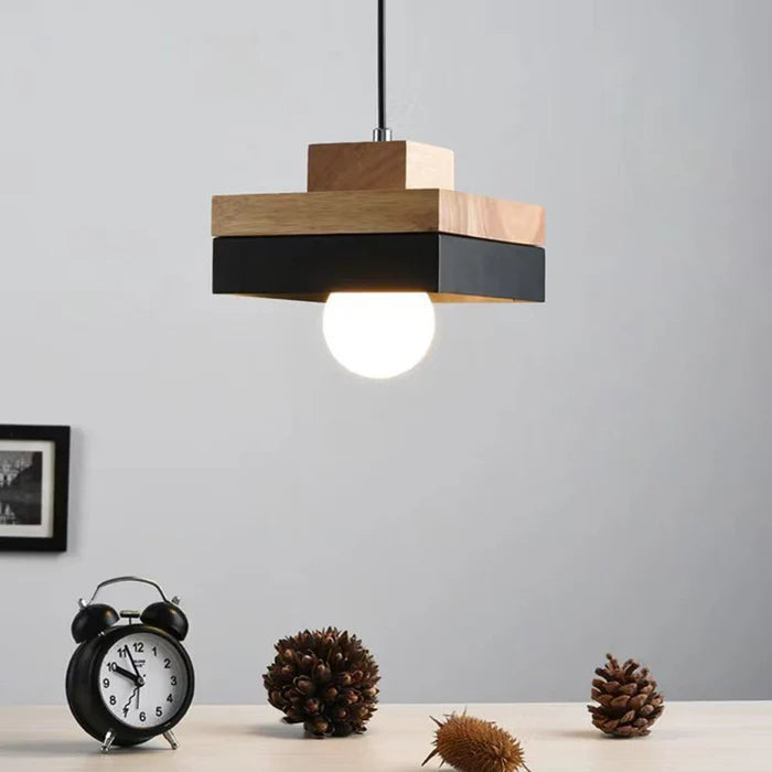 Aria Minimalist Black & White Wood Geometric Pendant Light - Neutral Decor
