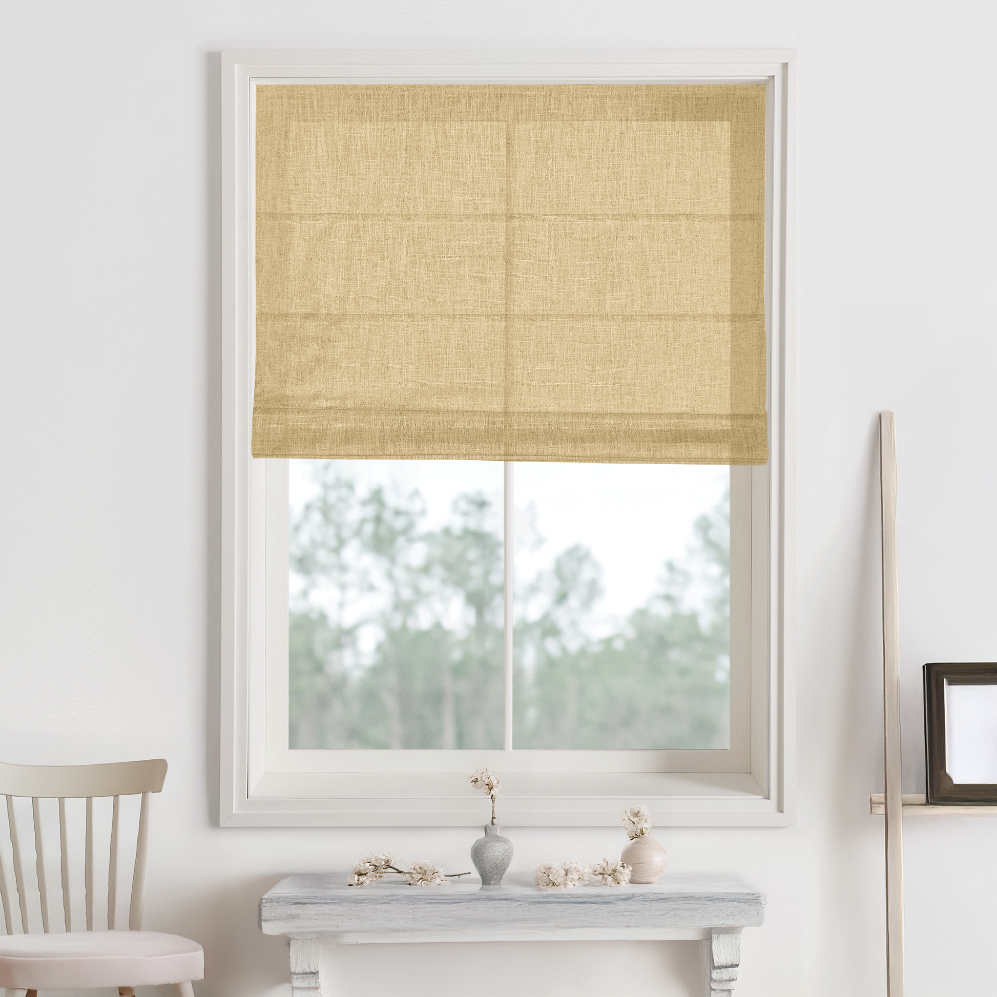 Kelly Linen Roman Shades & Blinds-Neutral Decor