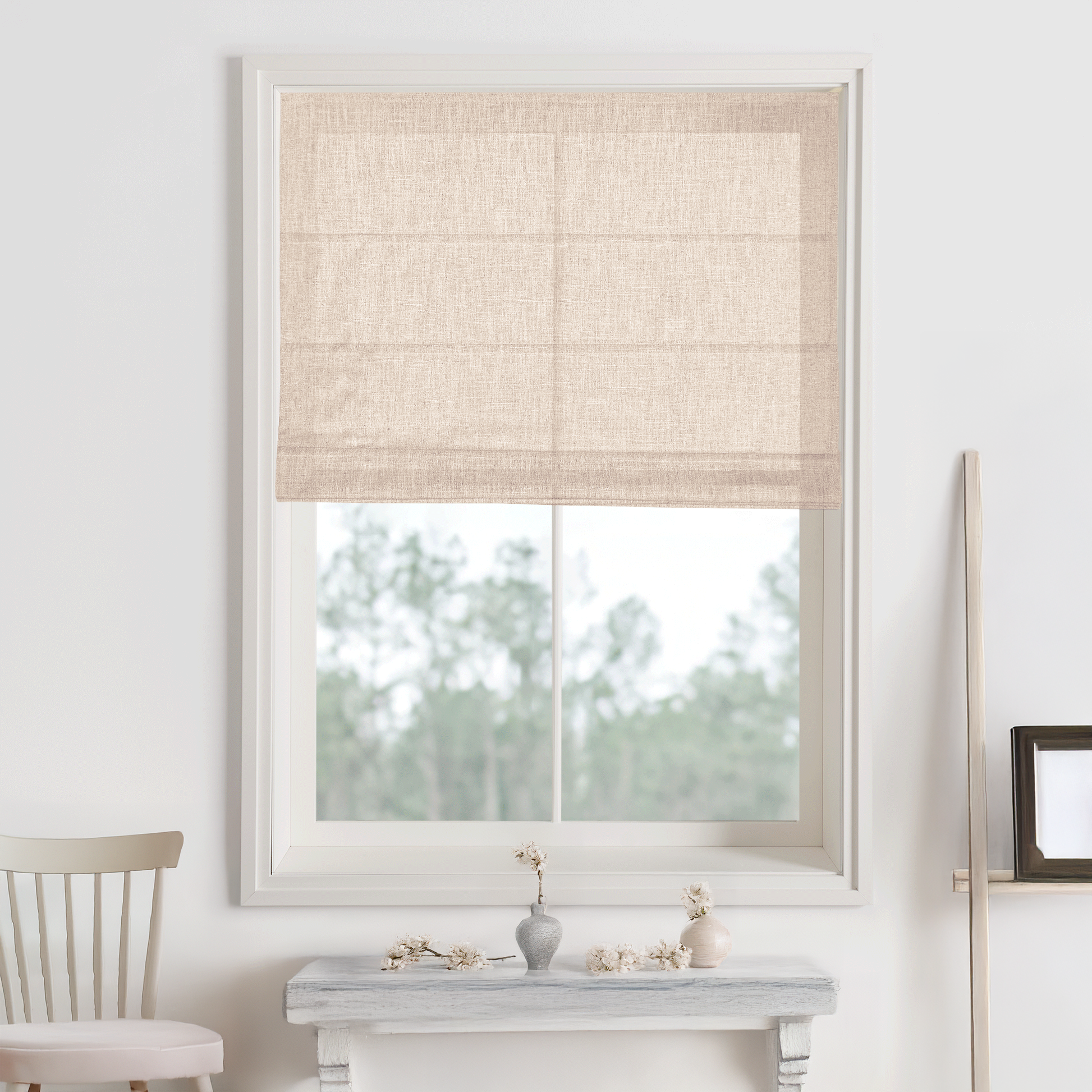 Kelly Linen Roman Shades & Blinds-Neutral Decor
