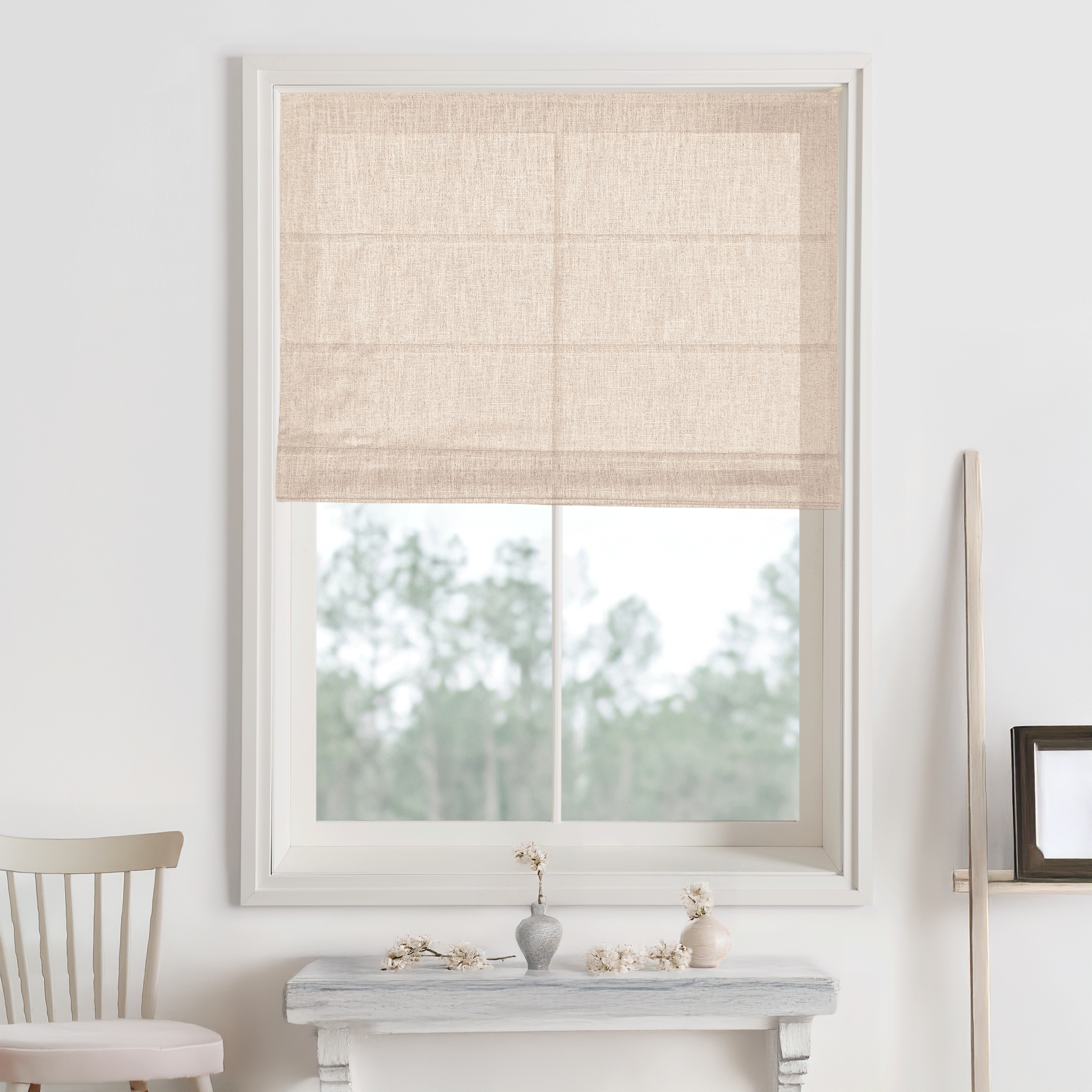 Kelly Linen Roman Shades & Blinds-Neutral Decor