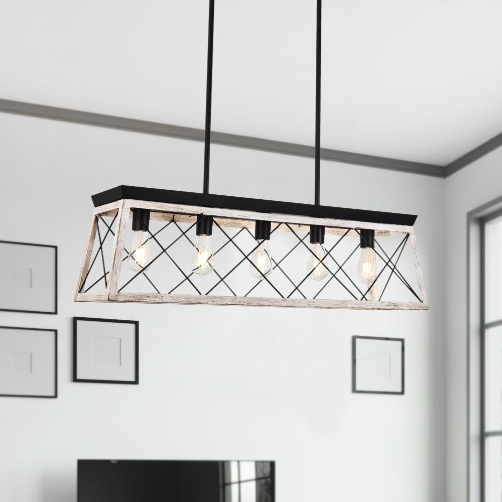 Modern Linear Faux Wood Chandelier Pendant Light - Lamp Copper
