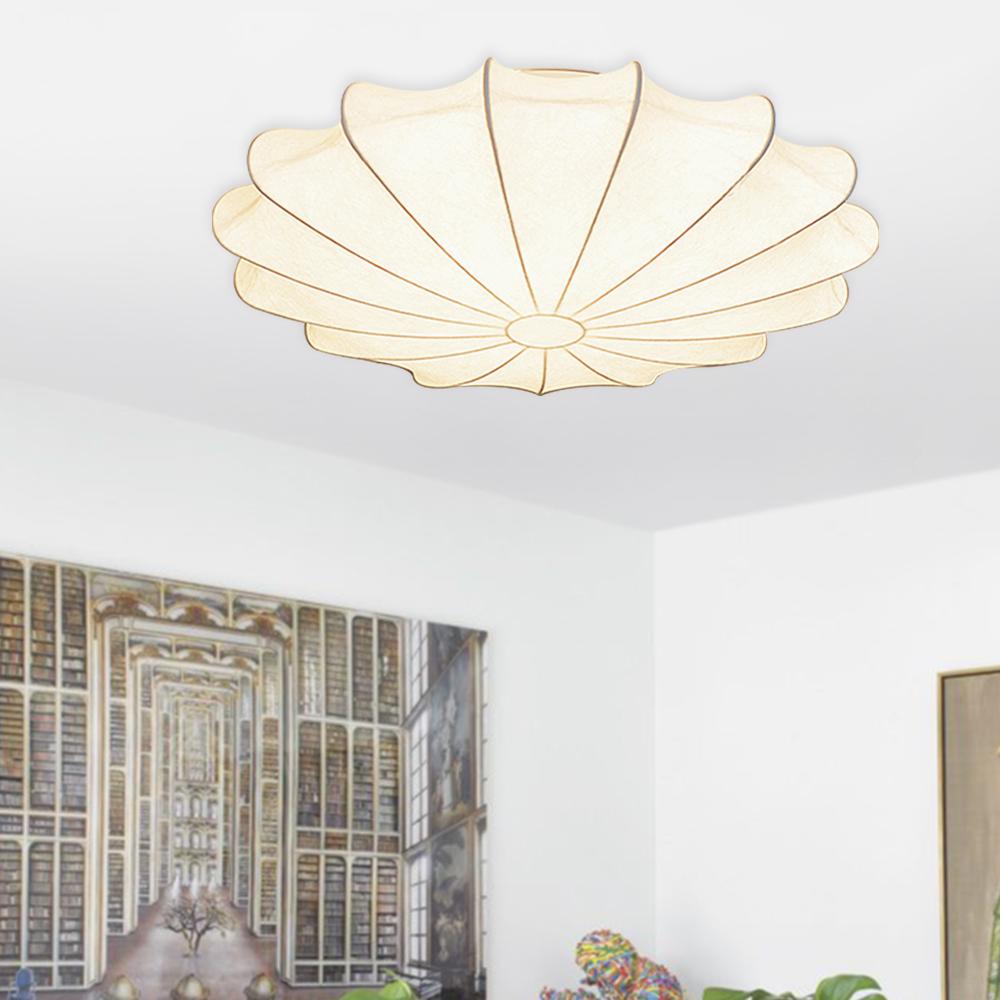 Lunari Mid-Century Modern Silk Flush Mount Light-Neutral Decor