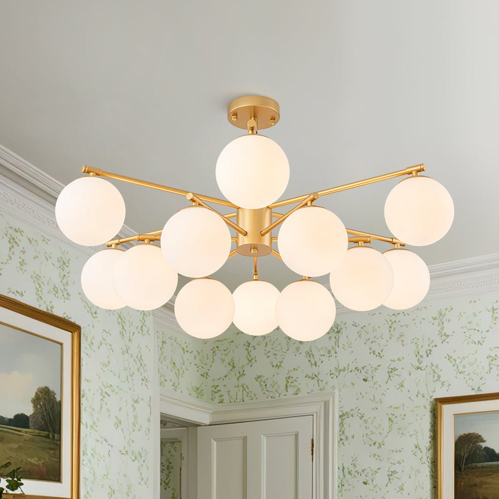Alvuvyt Tiered Bubble Opal Glass Semi Flush Chandelier - Lamp Copper