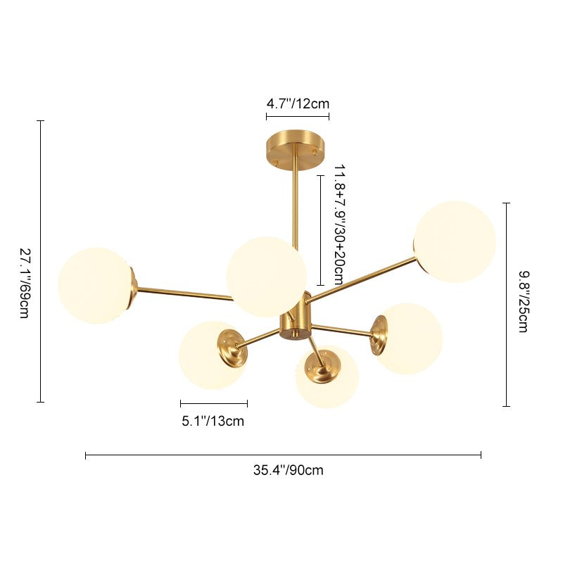 Aevig Minimalist Brass Opal Glass Chandelier - Lamp Copper
