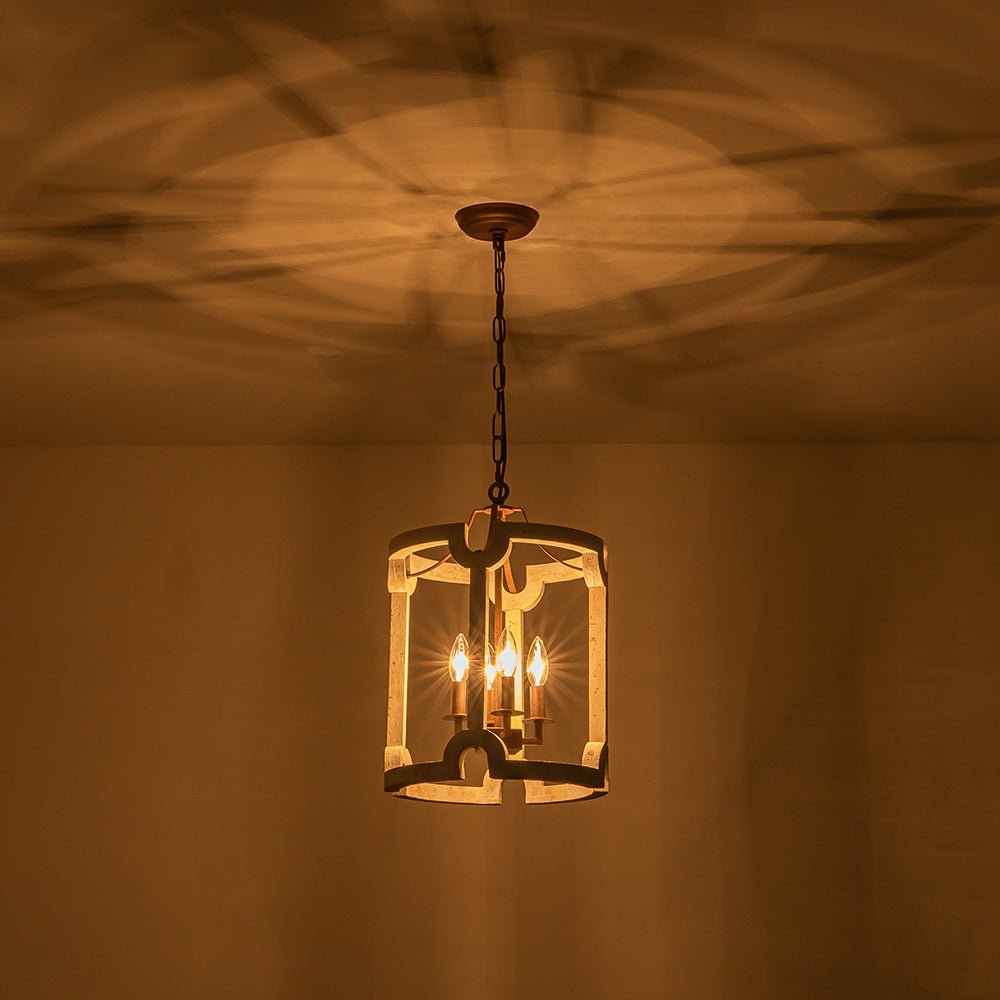 Noreli Farmhouse Wood Cylinder Pendant Light-Neutral Decor
