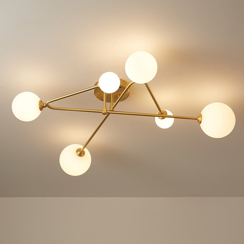 Lysvit Linear Metal Glass Semi Flush Mount Ceiling Light - Lamp Copper