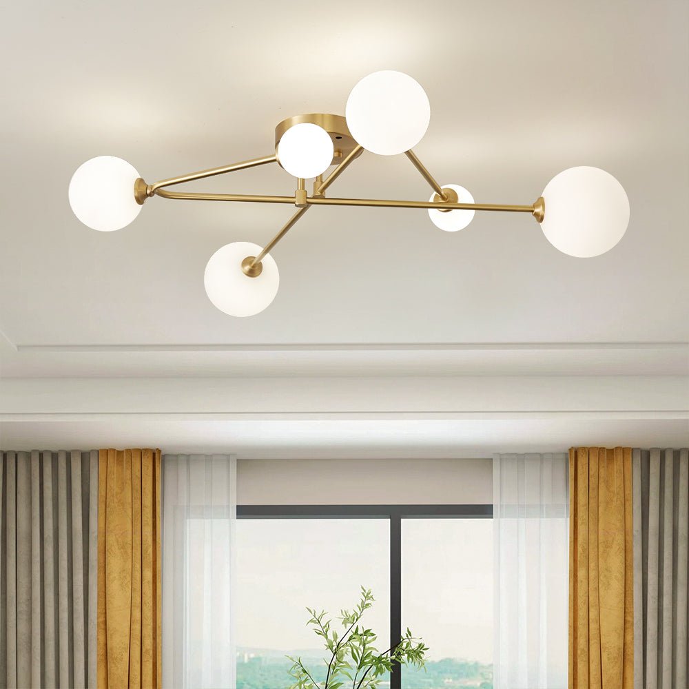 Lysvit Linear Metal Glass Semi Flush Mount Ceiling Light - Lamp Copper