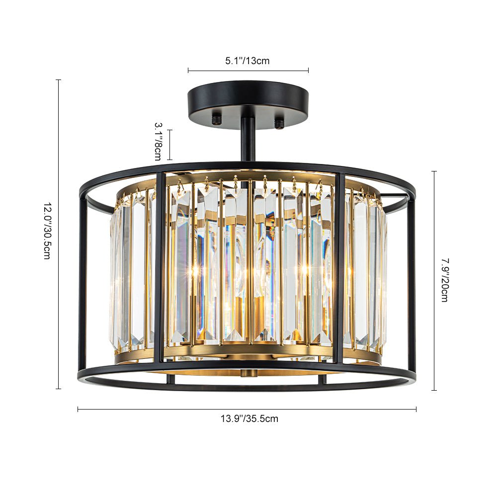Qvistari Minimalist Crystal Semi Flush Ceiling Light-Neutral Decor